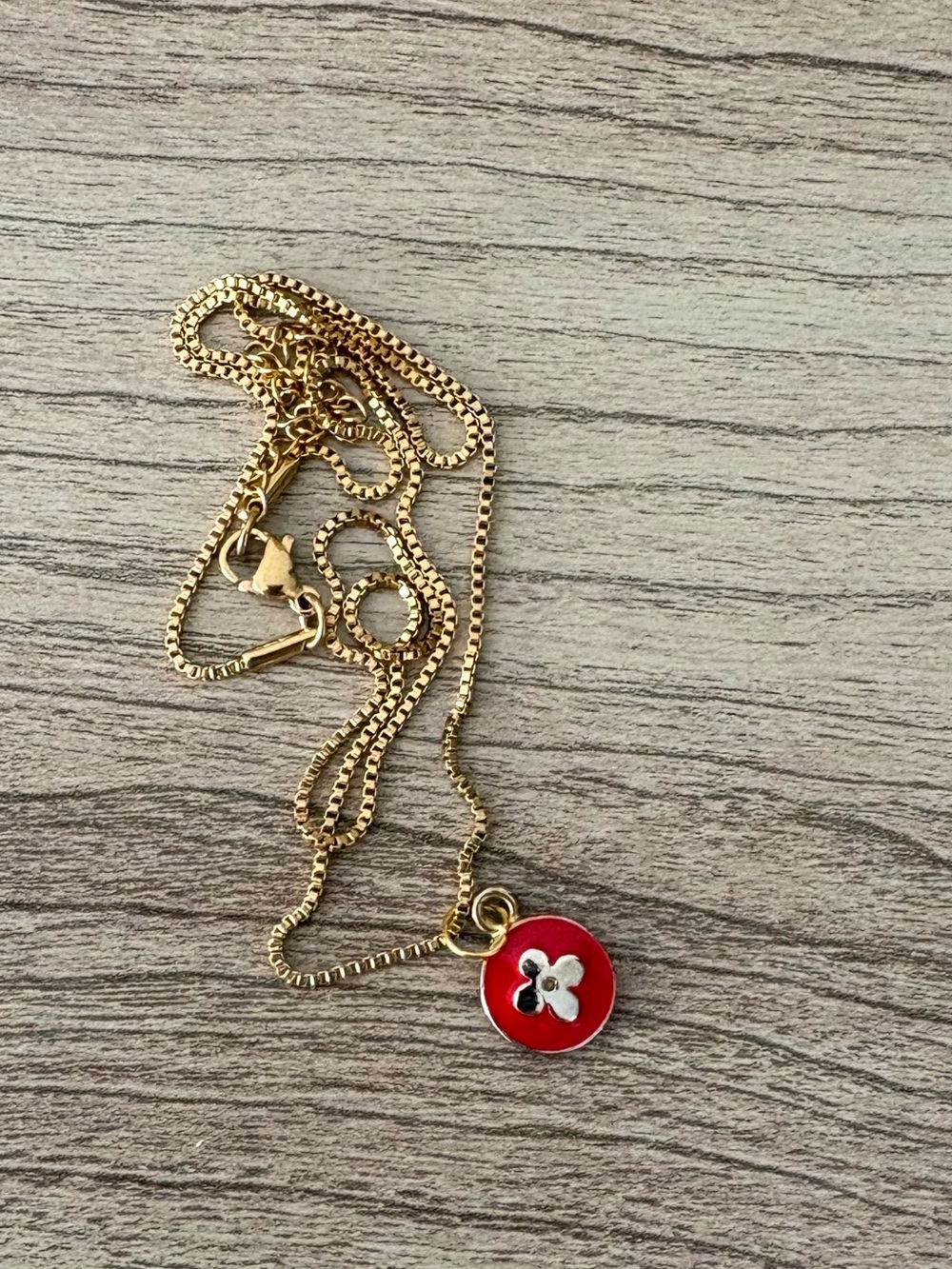 Louis Vuitton Charm Clover LV Gold Chain Necklace with Red Enamel Flower Charm